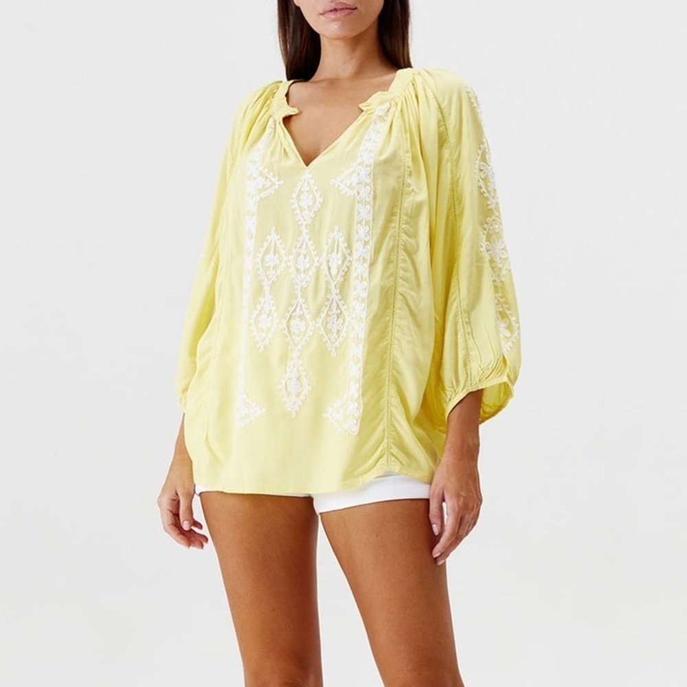 Melissa Odabash- Aliya Yellow White Embroidered Shirt
